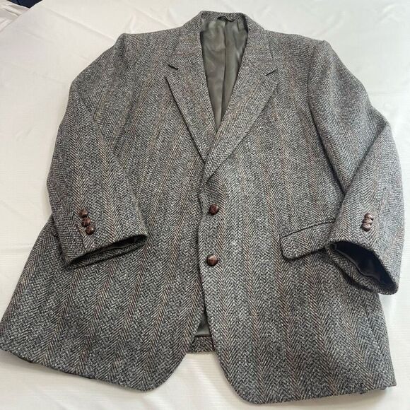 Harris Tweed VTG Grey Tweed 2 Button Blazer Size 42 - Picture 1 of 9